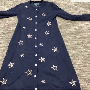 FRAZE navy dress size 12 green trim on bottom pink stars buttons